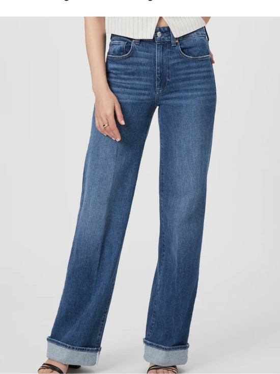 PAIGE Denim - PAIGE High-Rise Wide Leg Jeans in Medium Blue Wash